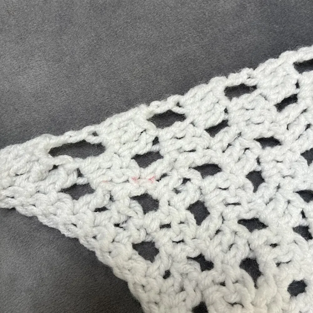 White Ivory Striped Fringed Hand Crochet Couch Throw Lap Blanket Afghan 78x55